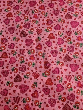 Hearts & Flowers Pink Background Fabric 2 Yards (0792)